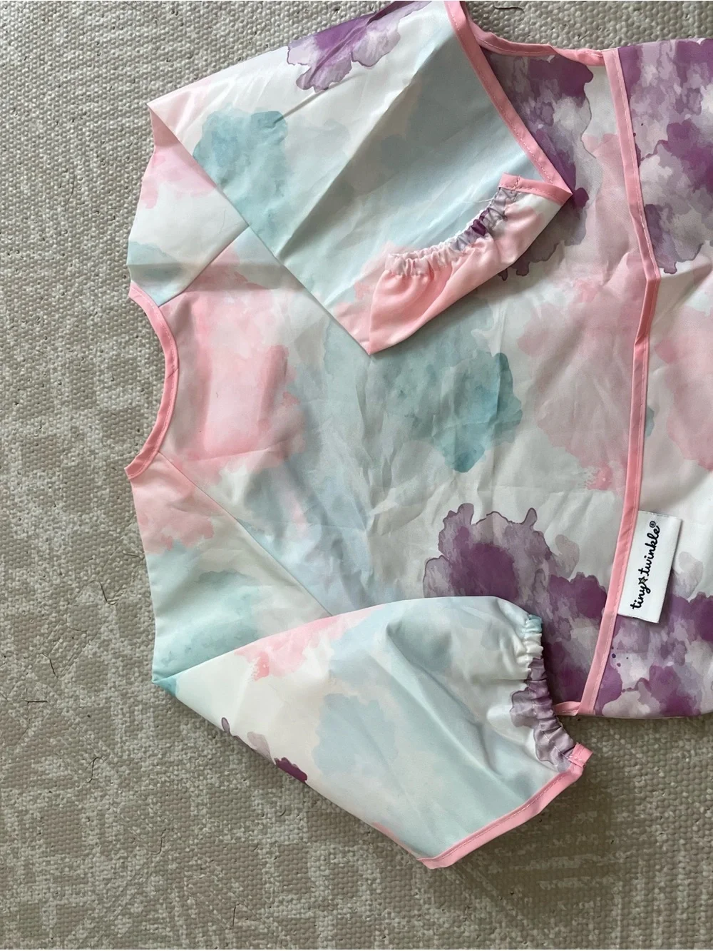 Tiny Twinkles Pink & Sage Floral Kids Bibs - Water-Resistant Sleeved Bibs